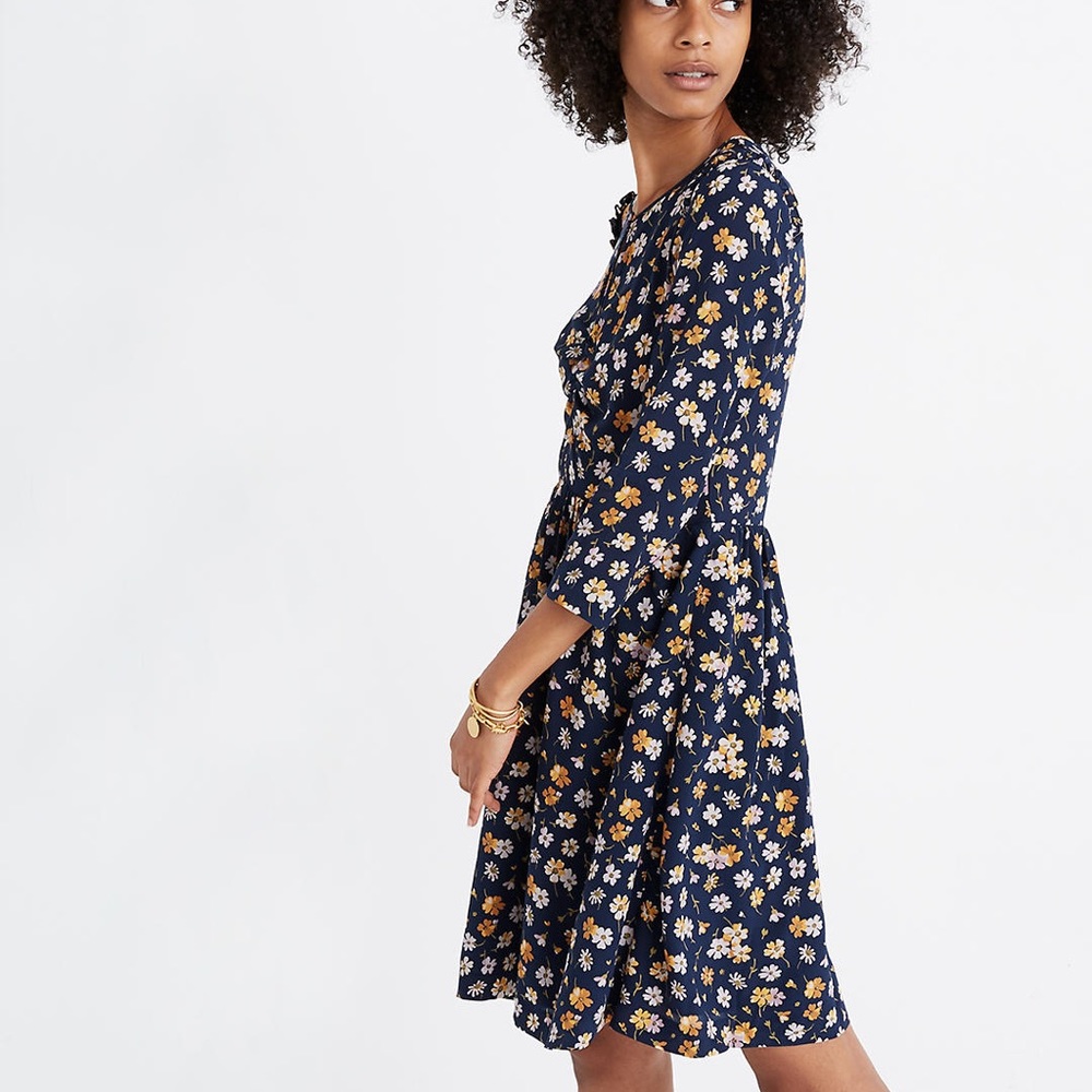 Madewell Silk Shirred Keyhole Dress